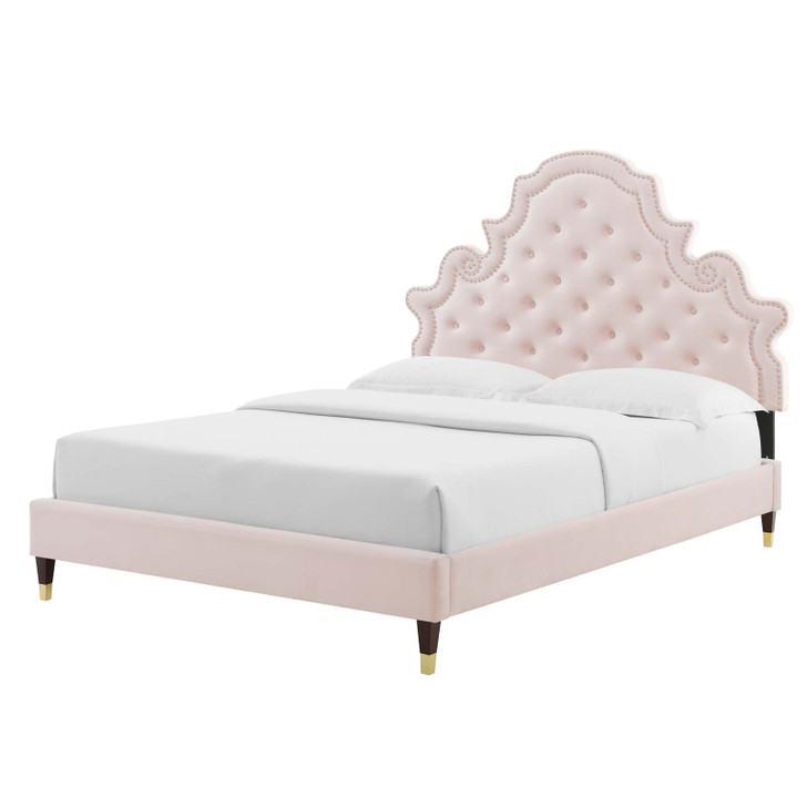 Gwyneth Tufted Performance Velvet King Platform Bed, Velvet, Pink, 22759
