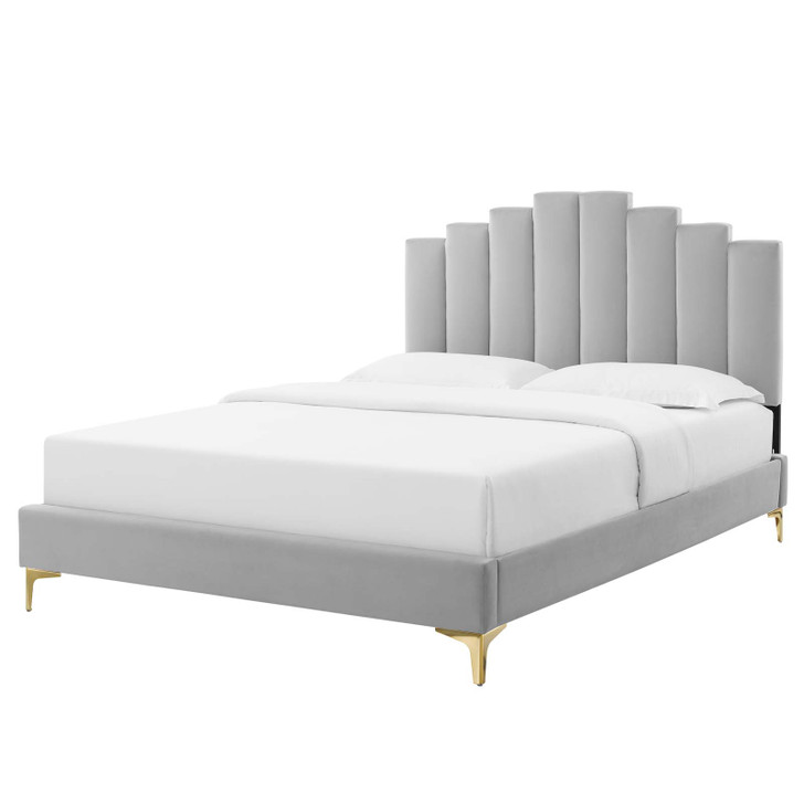 Elise Full Performance Velvet Platform Bed, Velvet, Light Grey Gray, 22852