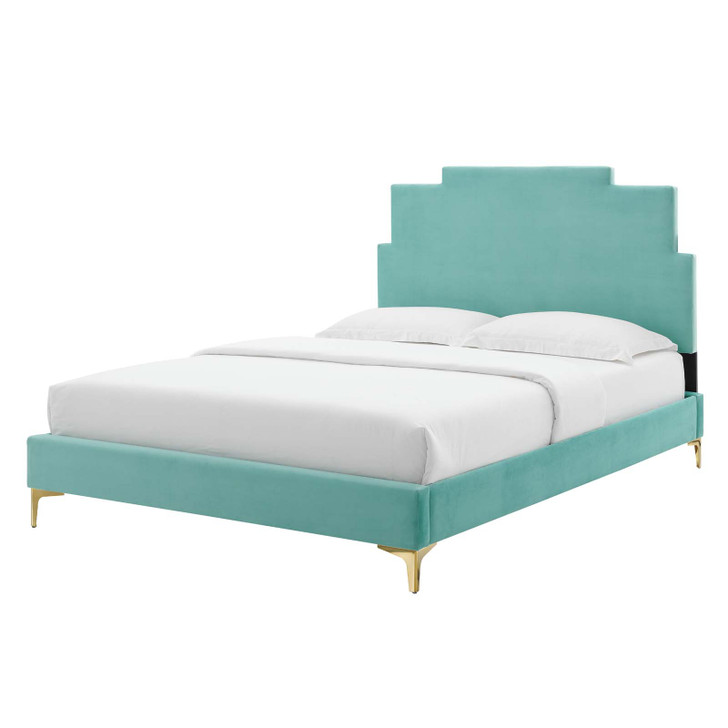 Lindsey Performance Velvet Twin Platform Bed, Velvet, Blue, 22869