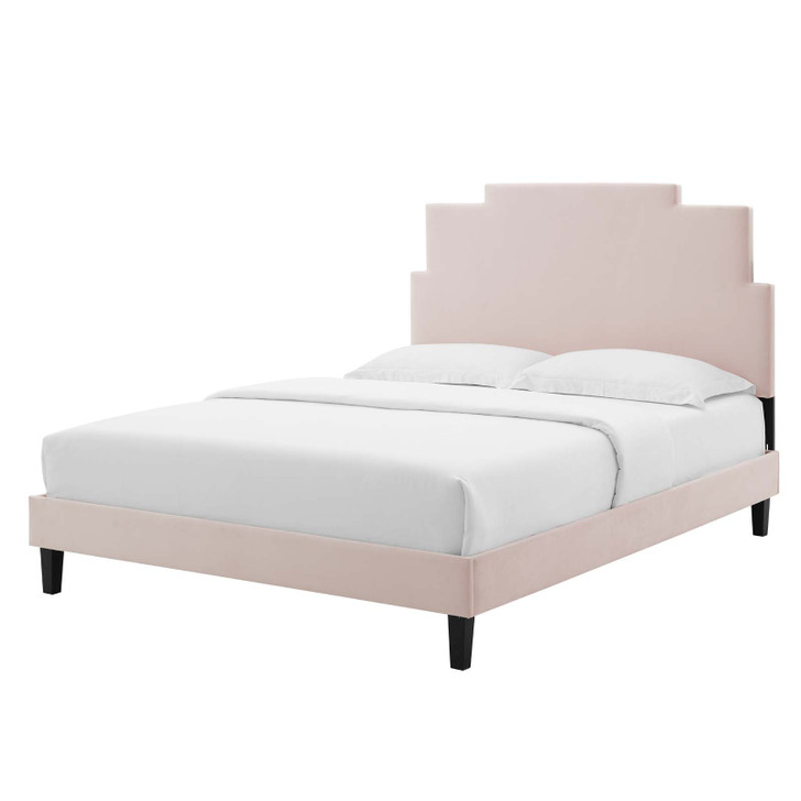 Lindsey Performance Velvet Full Platform Bed, Velvet, Pink, 22935