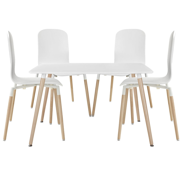 Stack Wood Dining Chairs and Table Set of 5 in White