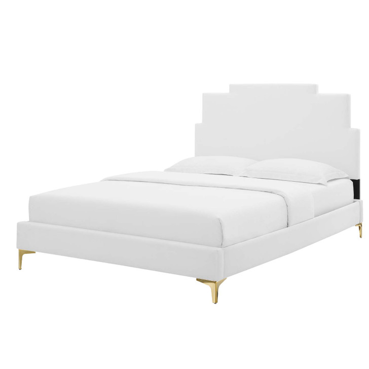 Lindsey Performance Velvet King Platform Bed, Velvet, White, 22969