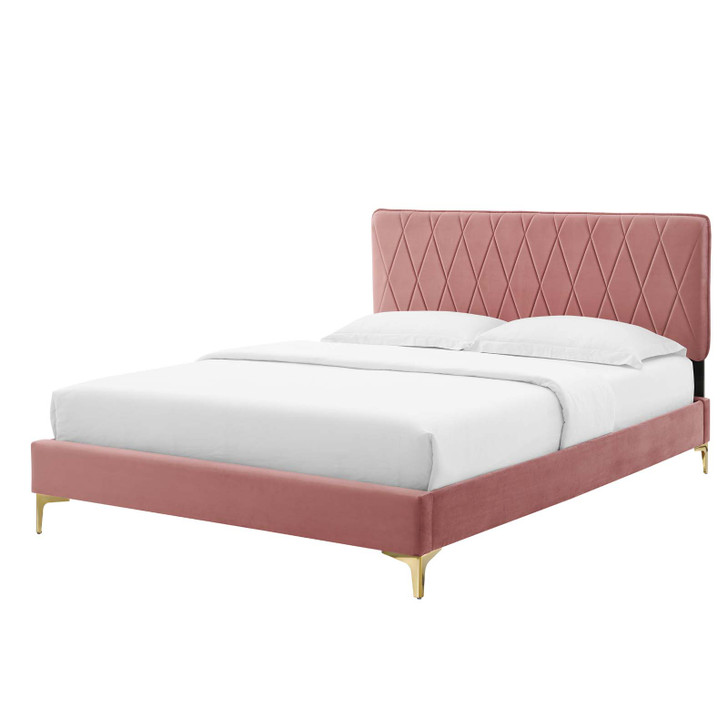 Phillipa Performance Velvet King Platform Bed, Velvet, Pink, 22987