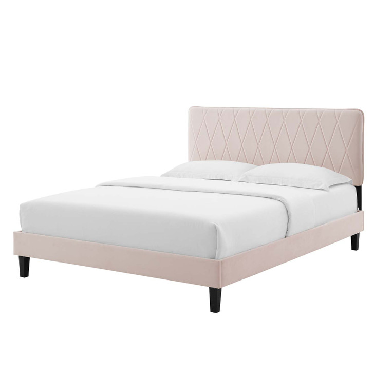 Phillipa Performance Velvet King Platform Bed, Velvet, Pink, 23007