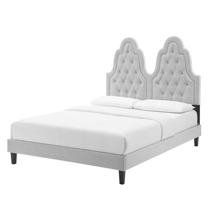 Alexandria Tufted Performance Velvet Twin Platform Bed, Velvet, Light Grey Gray, 23028