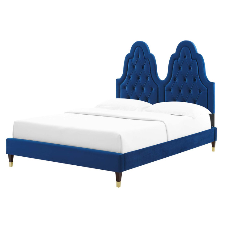 Alexandria Tufted Performance Velvet King Platform Bed, Velvet, Blue Navy, 23070