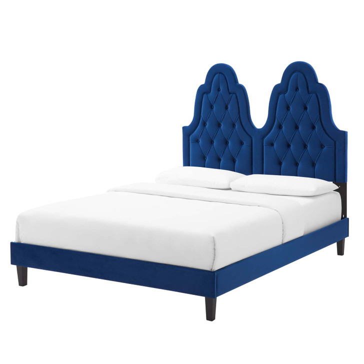 Alexandria Tufted Performance Velvet King Platform Bed, Velvet, Blue Navy, 23078