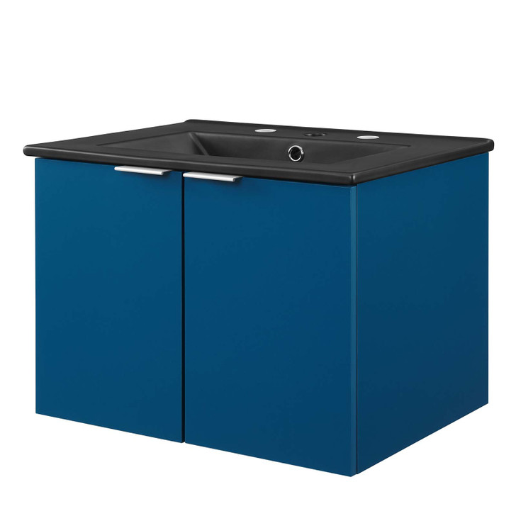 Maybelle 24" Wall-Mount Bathroom Vanity, Melamine, Blue Navy Black, 23123