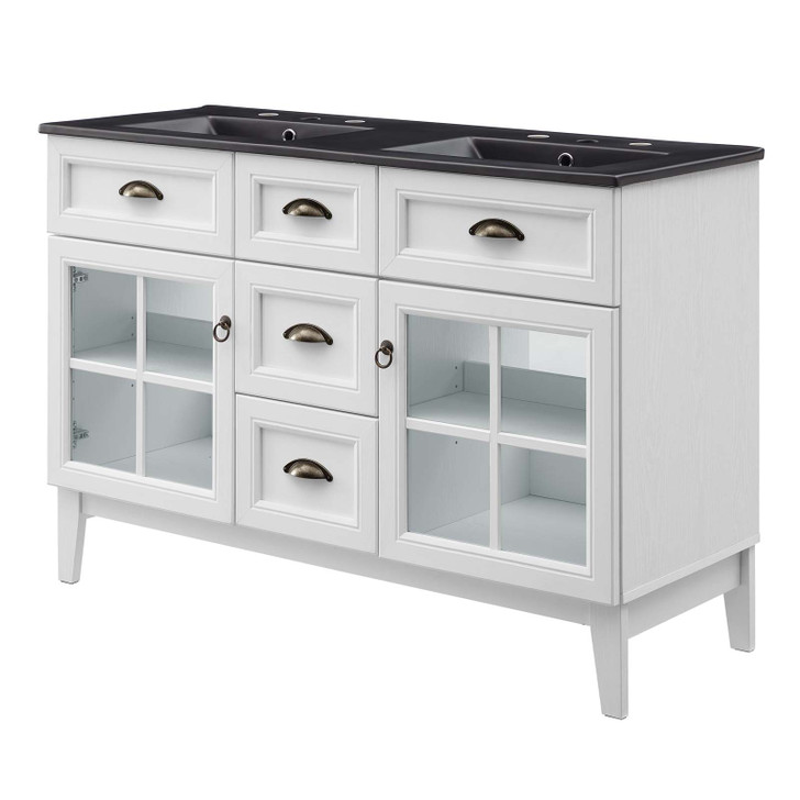 Isle 48" Double Bathroom Vanity Cabinet, Wood, White Black, 23154