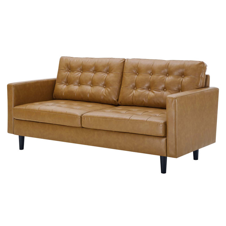 Exalt Tufted Vegan Leather Sofa, Faux Vegan Leather, Tan, 23155