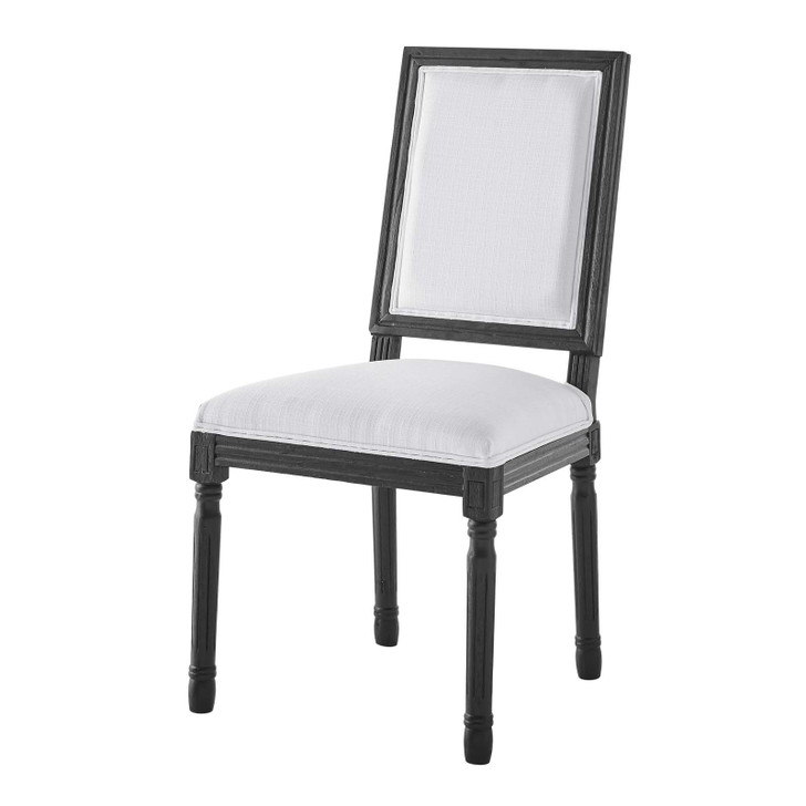 Court French Vintage Upholstered Fabric Dining Side Chair, Fabric, Wood, Black White, 23158