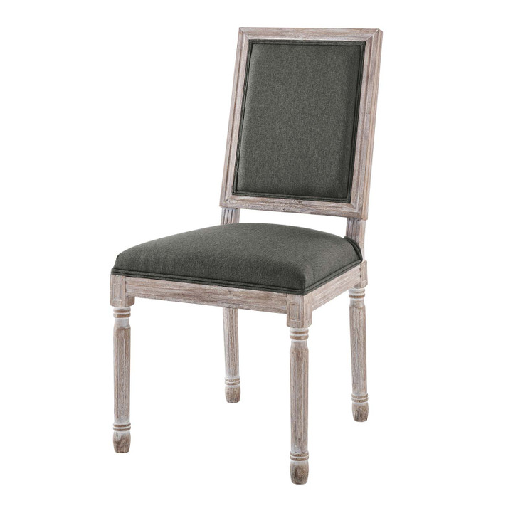 Court French Vintage Upholstered Fabric Dining Side Chair, Fabric, Wood, Brown Natural Grey Gray, 23160