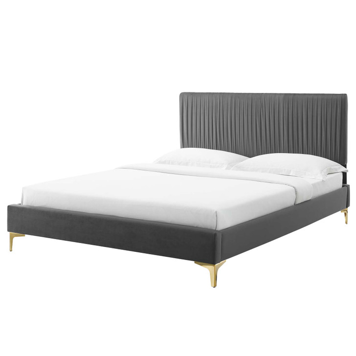 Peyton Performance Velvet Queen Platform Bed, Velvet, Dark Grey Gray, 23162