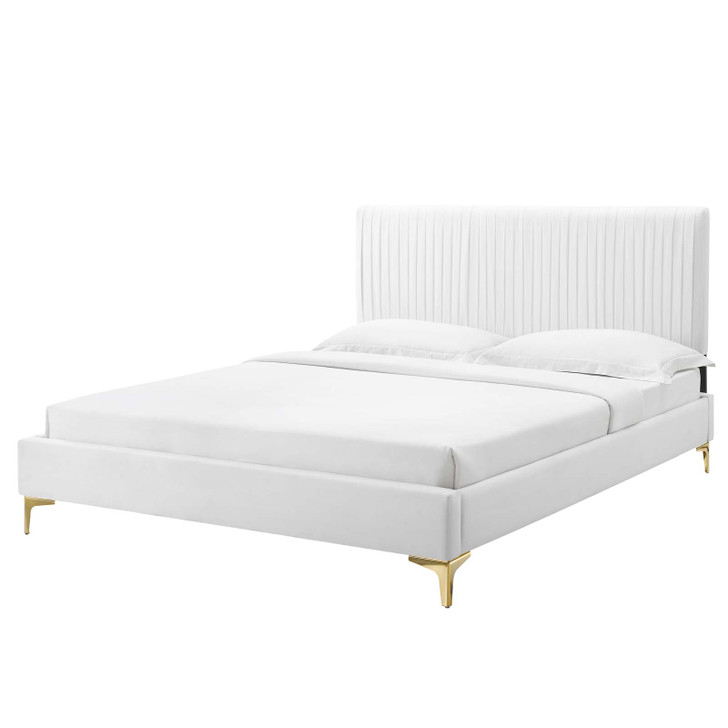 Peyton Performance Velvet Twin Platform Bed, Velvet, White, 23193