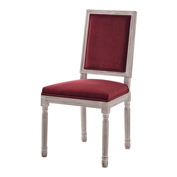 Court French Vintage Performance Velvet Dining Side Chair, Velvet, Wood, Brown Natural Red, 23260