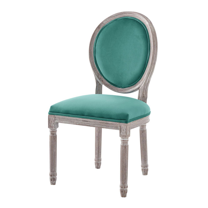 Emanate Vintage French Performance Velvet Dining Side Chair, Velvet, Wood, Brown Natural Blue, 23289