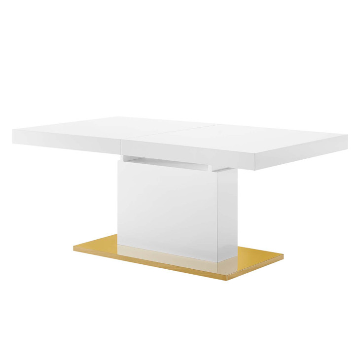 Vector Expandable Dining Table, Wood, Metal Steel, White Gold, 23325