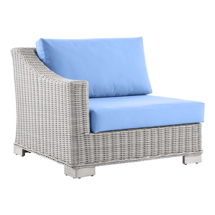 Conway Outdoor Patio Wicker Rattan Left-Arm Chair, Rattan, Wicker, Light Grey Gray Light Blue, 23357