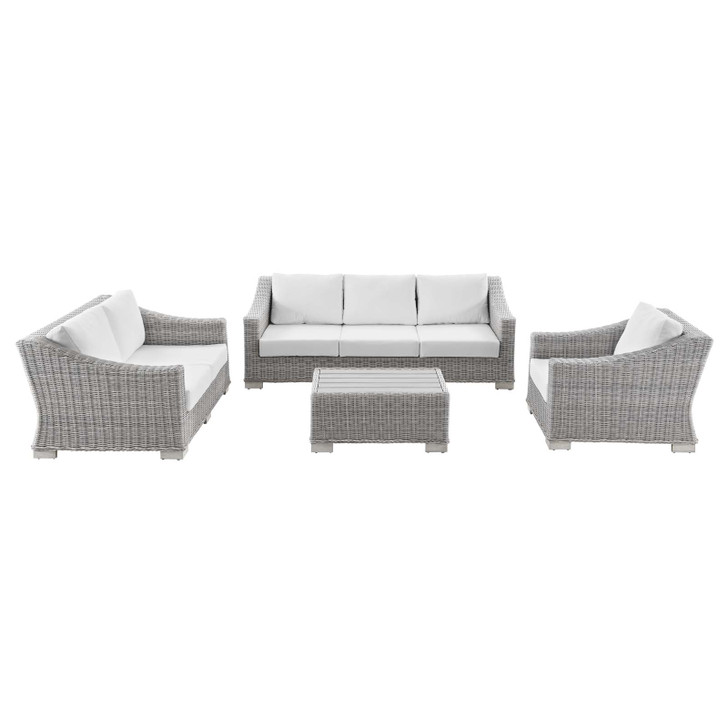 Conway 4-Piece Outdoor Patio Wicker Rattan Furniture Set, Rattan, Wicker, Light Grey Gray White, 23376