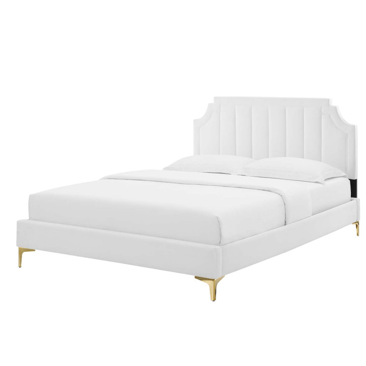 Sienna Performance Velvet Queen Platform Bed, Velvet, White, 23440