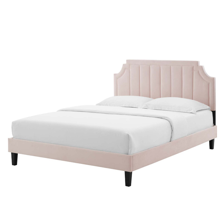 Sienna Performance Velvet Queen Platform Bed, Velvet, Pink, 23454