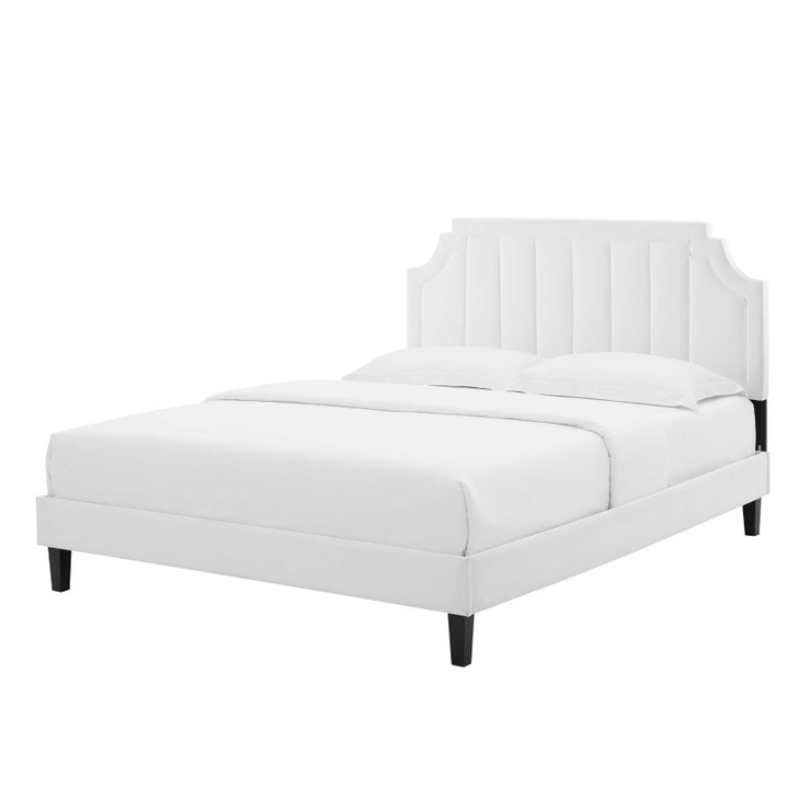 Sienna Performance Velvet Queen Platform Bed, Velvet, White, 23456