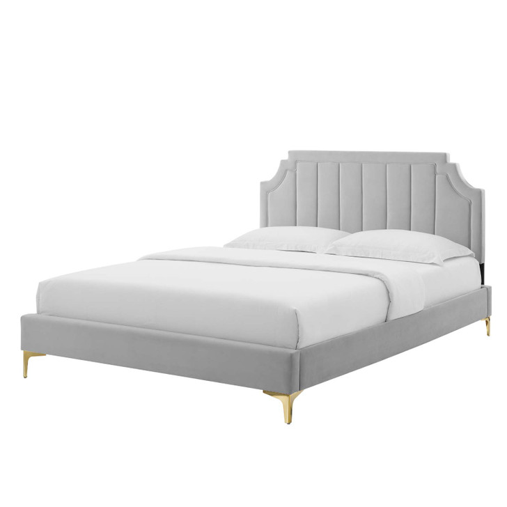 Sienna Performance Velvet Twin Platform Bed, Velvet, Light Grey Gray, 23483