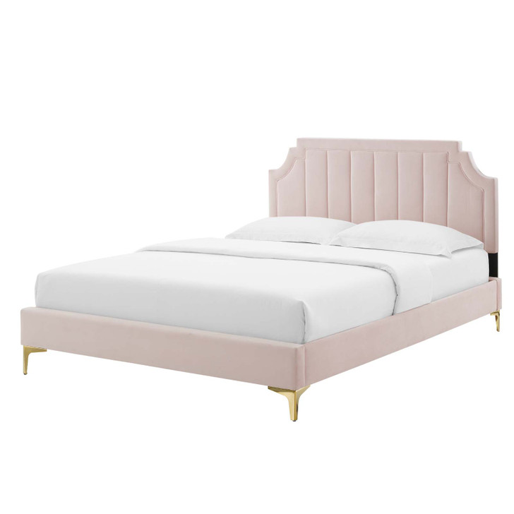 Sienna Performance Velvet Twin Platform Bed, Velvet, Pink, 23486