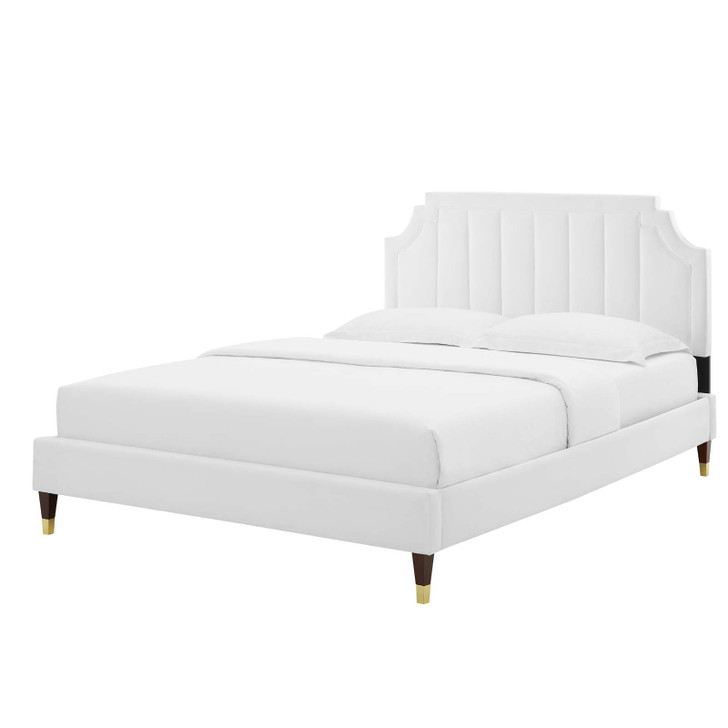Sienna Performance Velvet Full Platform Bed, Velvet, White, 23544