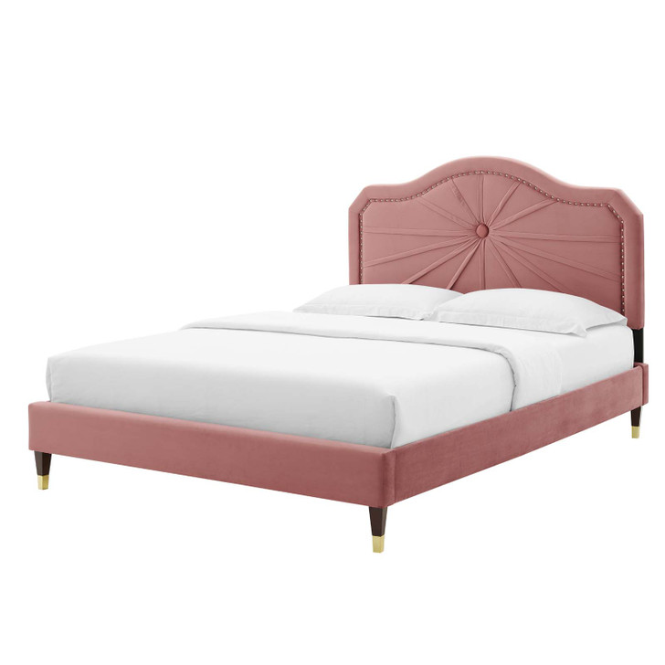 Portia Performance Velvet King Platform Bed, Velvet, Pink, 23562