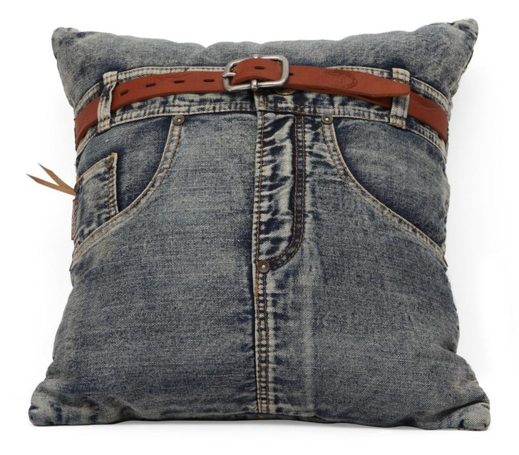 Jean Cushion Pillow, Blue Denim Front Jean