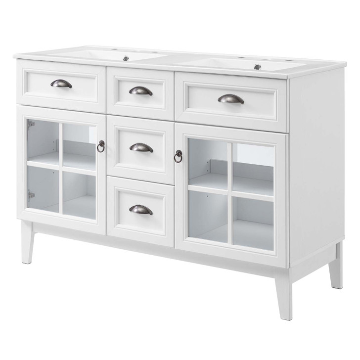 Isle 48" Double Bathroom Vanity Cabinet, Wood, White, 23602