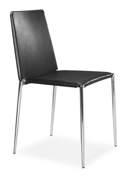 Alex Dining Chair, Black Leatherette Chrome Steel (set of four)