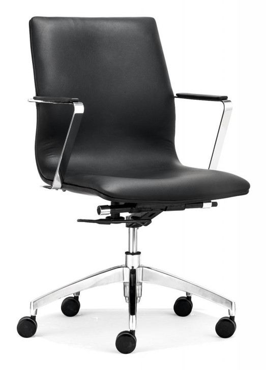 Herald Low Back Office Chair, Black Leatherette Chrome Steel