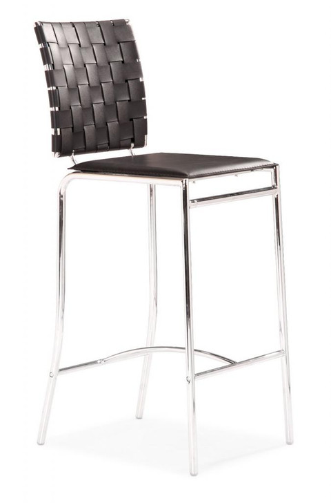 Criss Cross Counter Chair, Black Leatherette Chrome Steel (set of two)