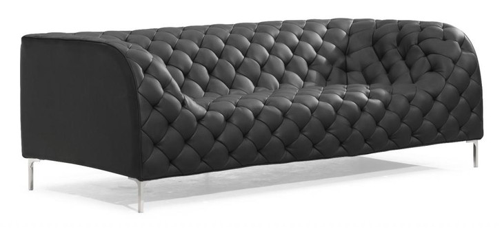 Providence Living Room Sofa, Black Leatherette Chrome Steel