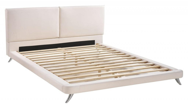 Rivette King Size Bed, White Leatherette Wood