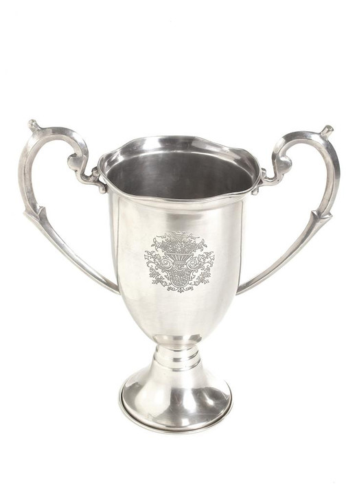 Etched Trophy With Large Handles , Silver Metal