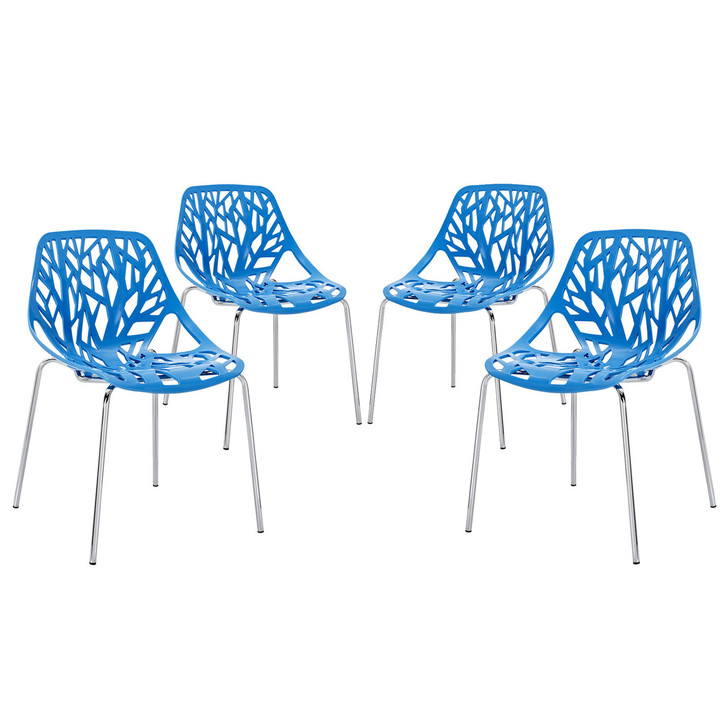 Stencil Dining Side Chair Set of 4 in Blue