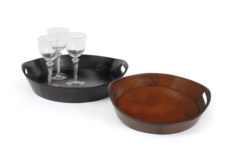Darien Trays ( Set of Two ), Brown Leather