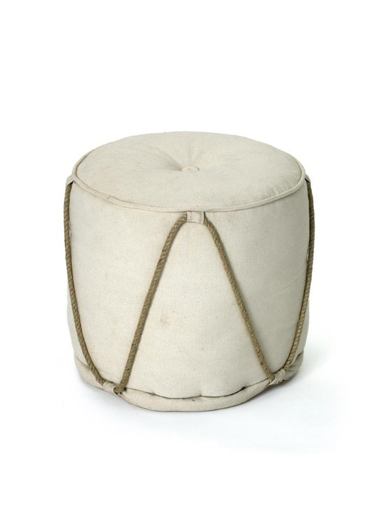 Off White Pouf , Beige Fabric