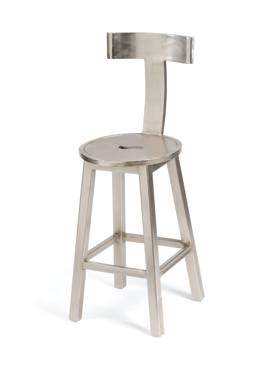 26" Seat Height Steel Finish Barstool , Silver Wood