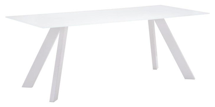 Emard Dining Table, White Glass Painted Steel