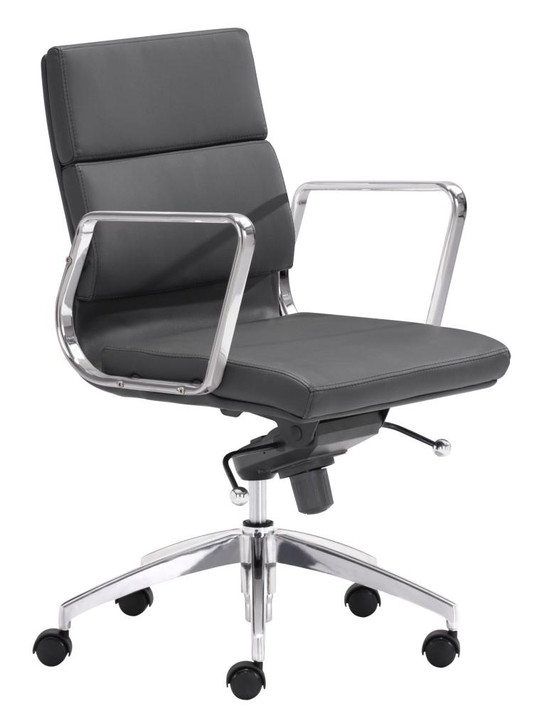 Engineer Low Back Office Chair, Black Leatherette Chrome Steel
