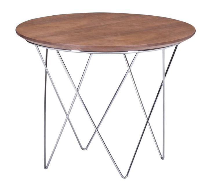 Macho Living Room Side Table, Brown Wood Chrome Steel