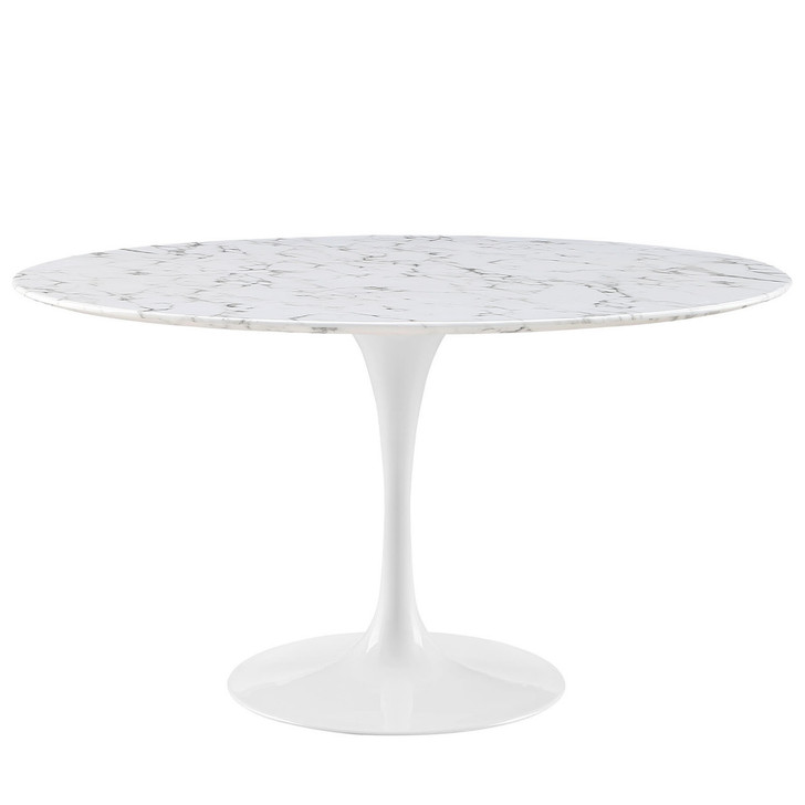 Lippa 54" Artificial Marble Dining Table, White Metal