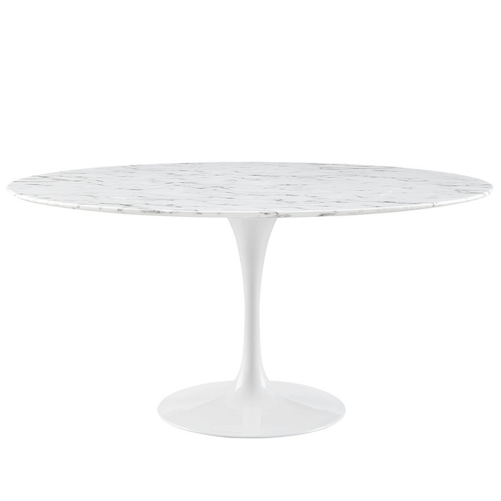 Lippa 60" Artificial Marble Dining Table, White Metal
