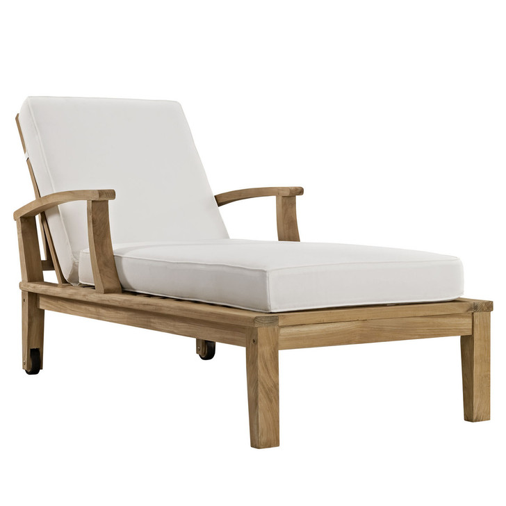 Marina Outdoor Patio Teak Single Chaise, White Wood