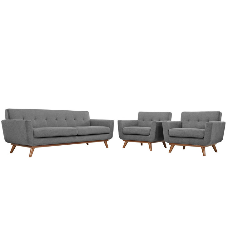 Engage Armchairs and Sofa Set of 3, Grey Fabric