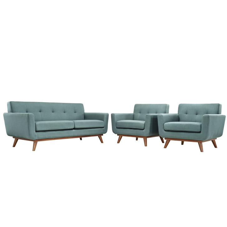 Engage Armchairs and Loveseat Set of 3, Blue Fabric